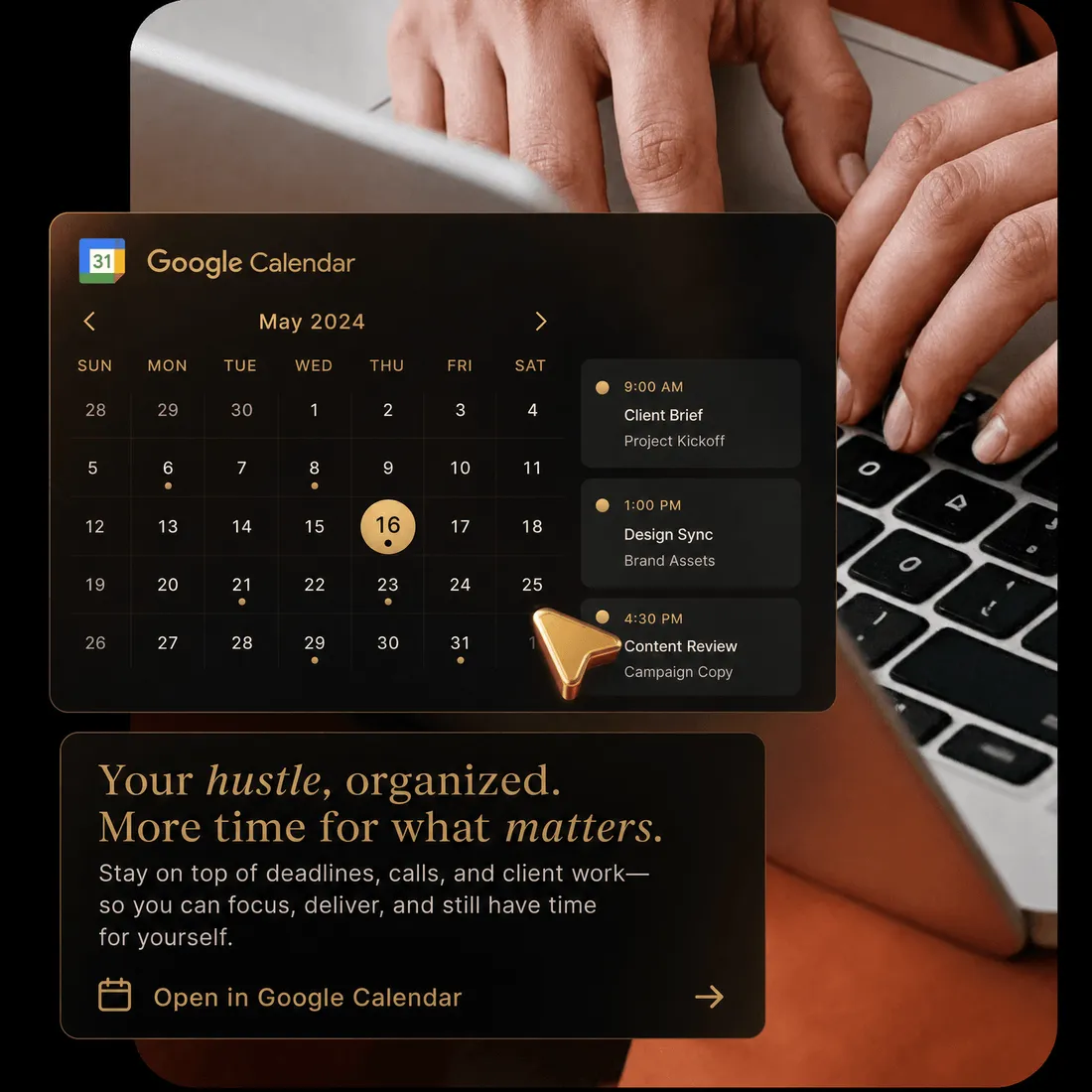 Firemind synced with Google Calendar — every task scheduled around real meetings